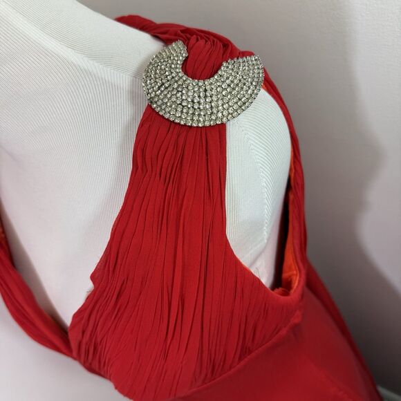 Vintage Dress Size 8 100% Silk Red Embellished Prom Dress Maxi Evening Gown - Picture 3 of 16